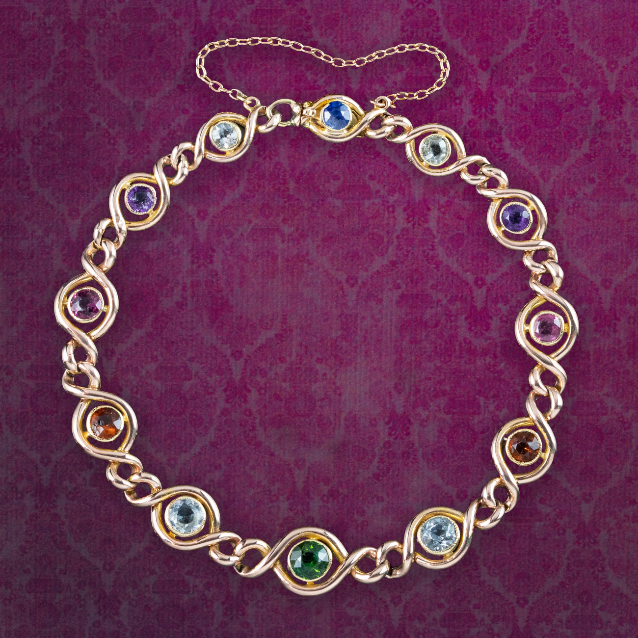 Antique Victorian Harlequin Gemstone Bracelet 18ct Gold Main image
