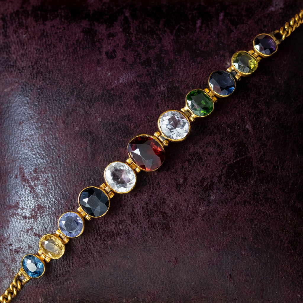 Antique Victorian Harlequin Gemstone Bracelet 18ct Gold