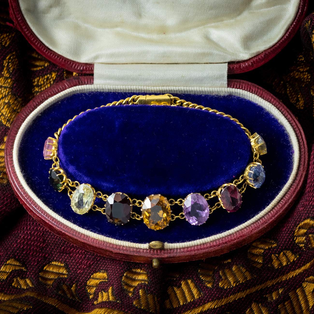 Antique Victorian Harlequin Gemstone Bracelet 18ct Gold Secondary image