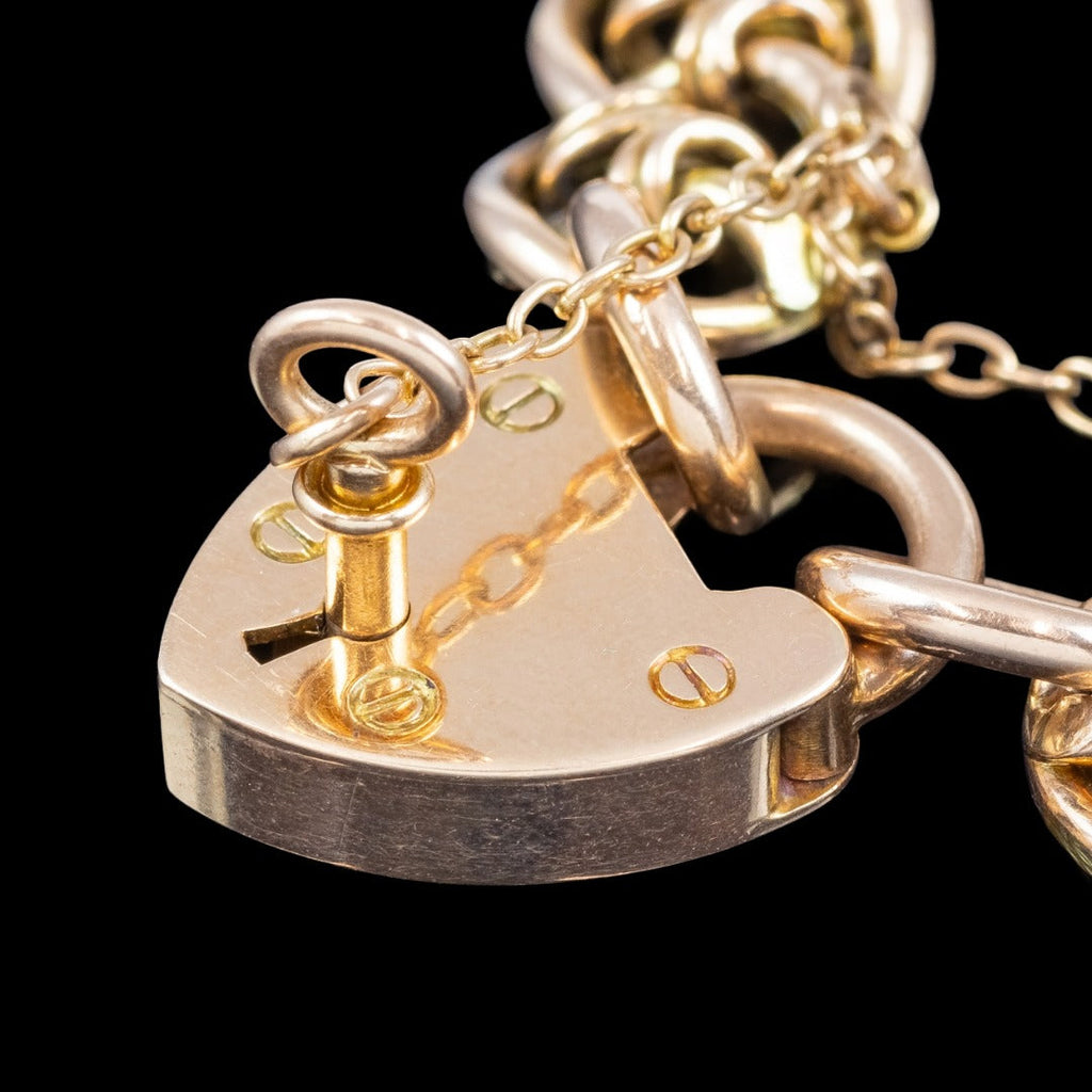 Antique Victorian Heart Lock And Key Bracelet 15ct Gold 