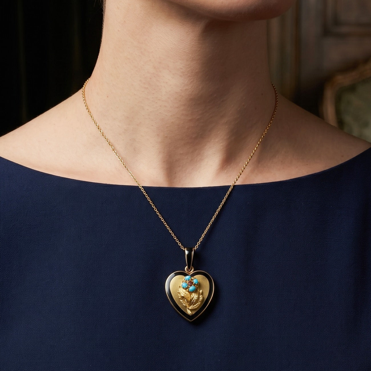 Antique Victorian Mourning Heart Locket Ruby Turquoise Forget Me Not 18ct Gold