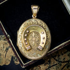 Antique Victorian Horseshoe Locket 18ct Gold With Coloured Photograph