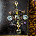 Antique Victorian Large Multi-Gemstone Harlequin Pendant With Box