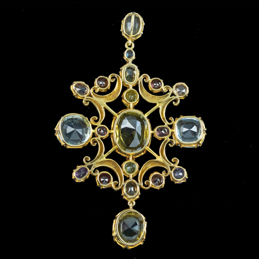 Antique Victorian Large Multi-Gemstone Harlequin Pendant With Box