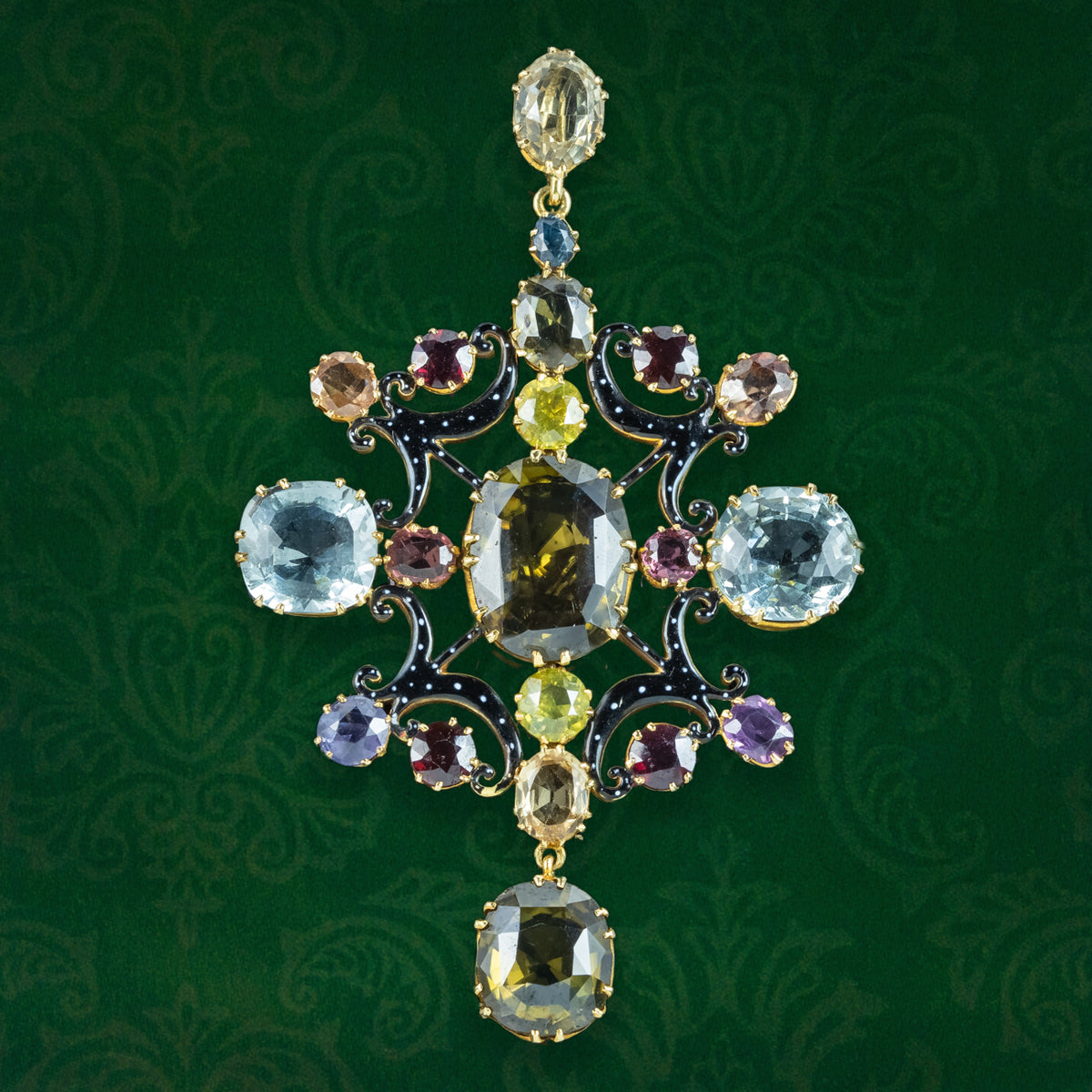 Antique Victorian Large Multi-Gemstone Harlequin Pendant With Box Main image