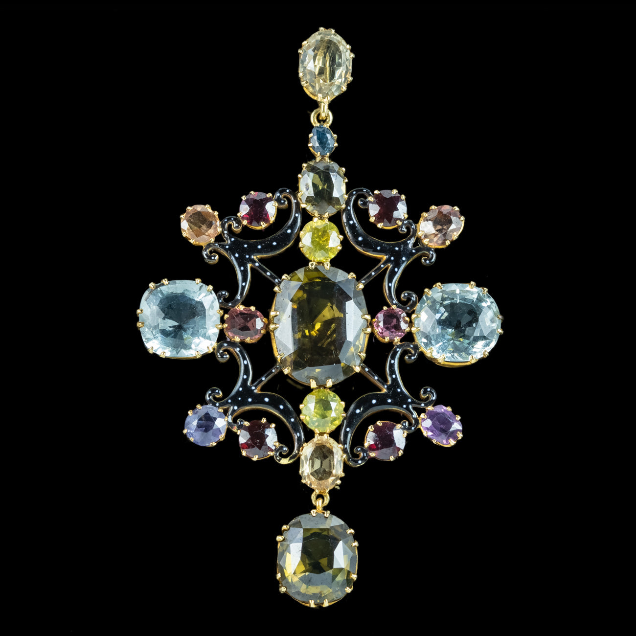 Antique Victorian Large Multi-Gemstone Harlequin Pendant With Box Secondary image