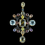 Antique Victorian Large Multi-Gemstone Harlequin Pendant With Box