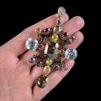 Antique Victorian Large Multi-Gemstone Harlequin Pendant With Box