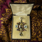 Antique Victorian Large Multi-Gemstone Harlequin Pendant With Box