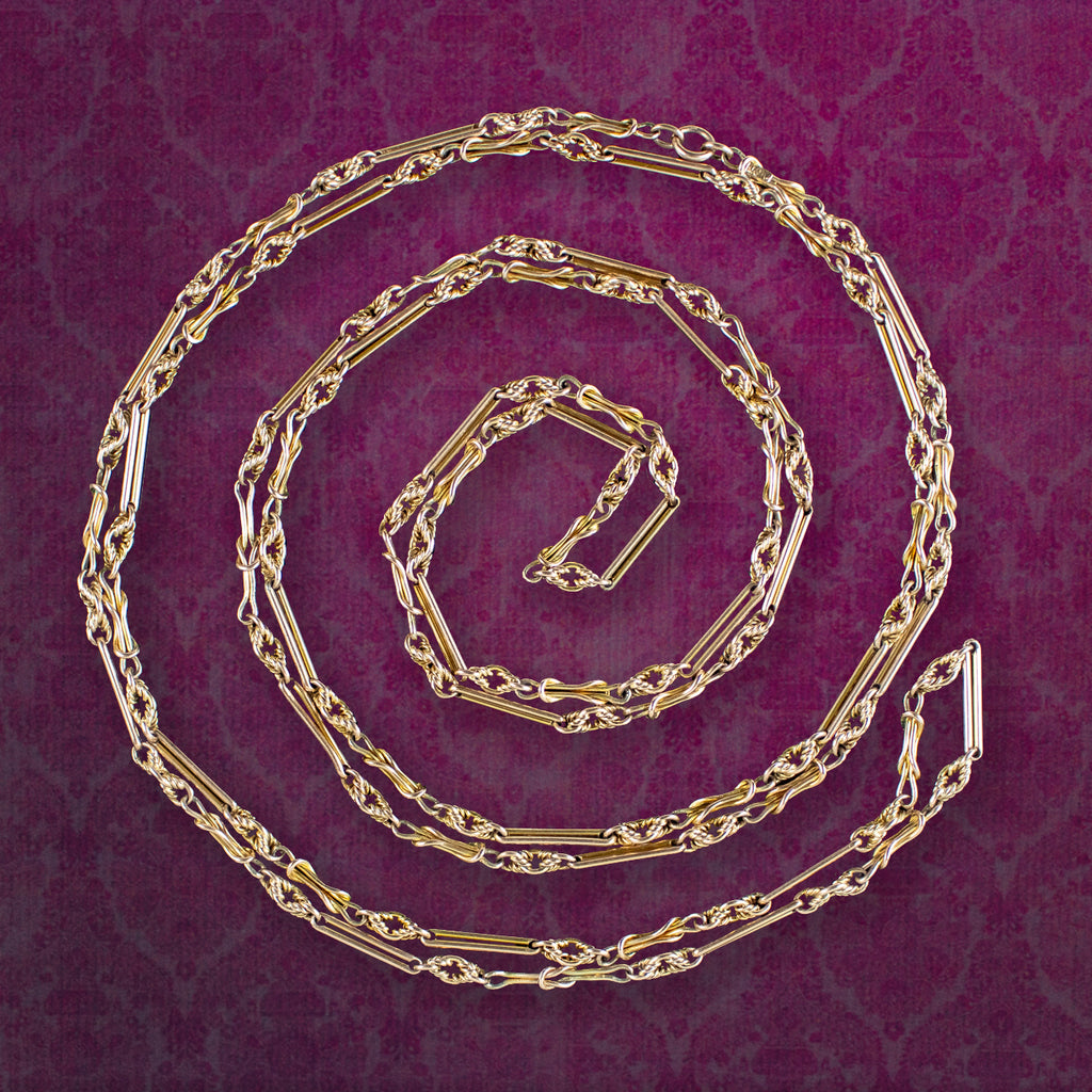 Antique Victorian Long Guard Chain 9ct Gold
