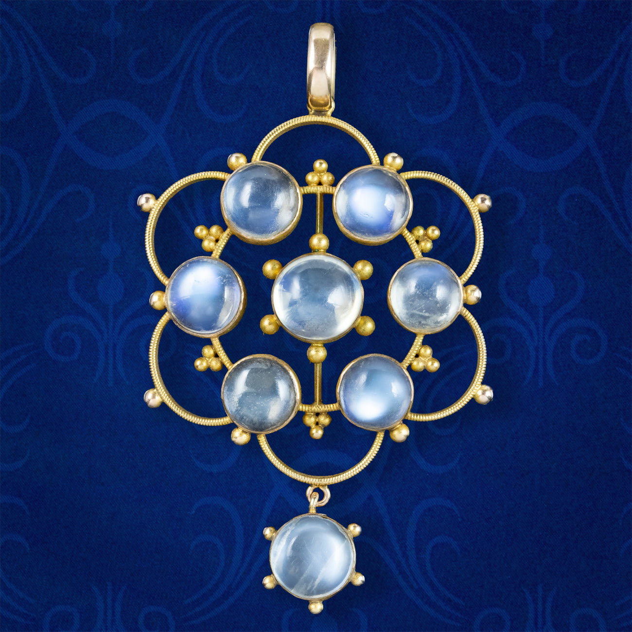 Antique Victorian Moonstone Flower Pendant 9ct Gold