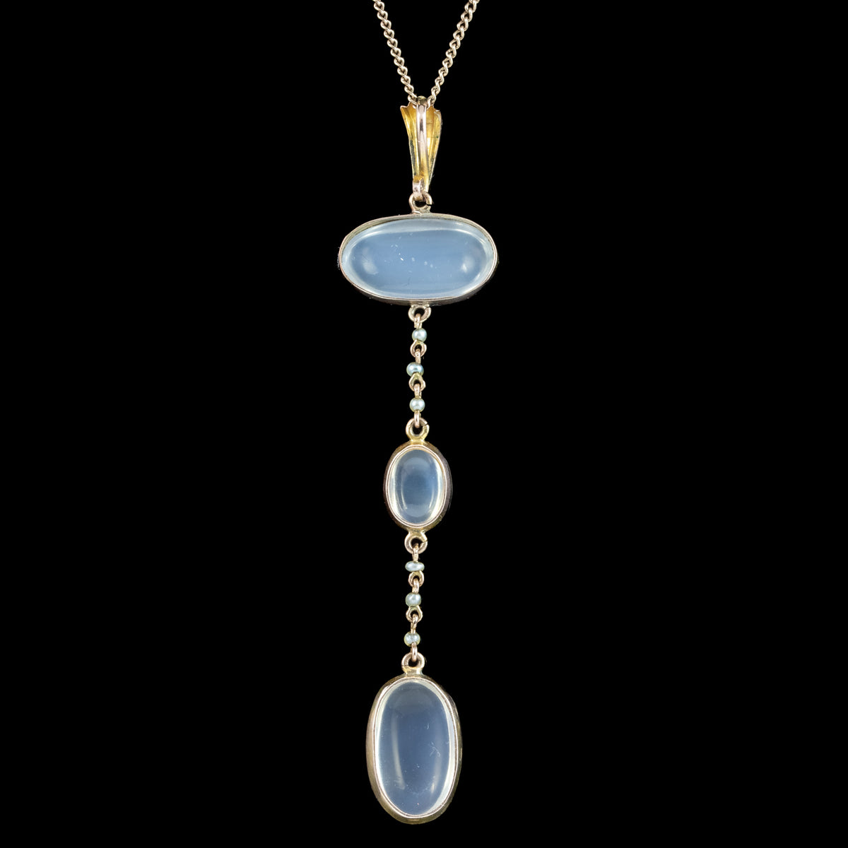 Antique Victorian Moonstone Pearl Drop Pendant Necklace 