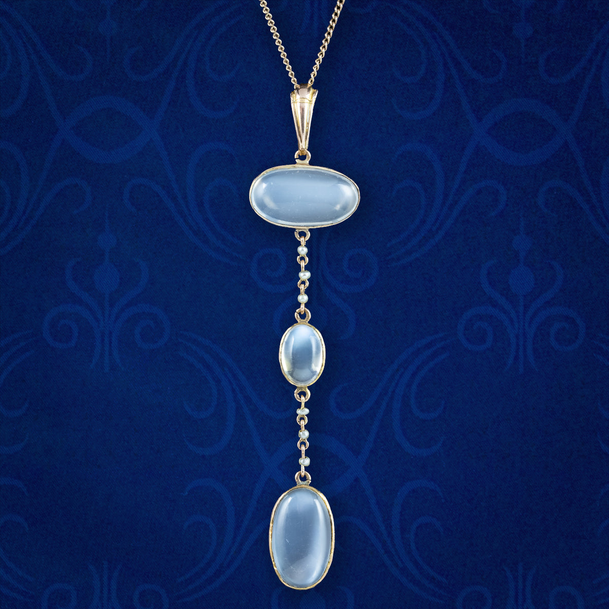 Antique Victorian Moonstone Pearl Drop Pendant Necklace  Main image