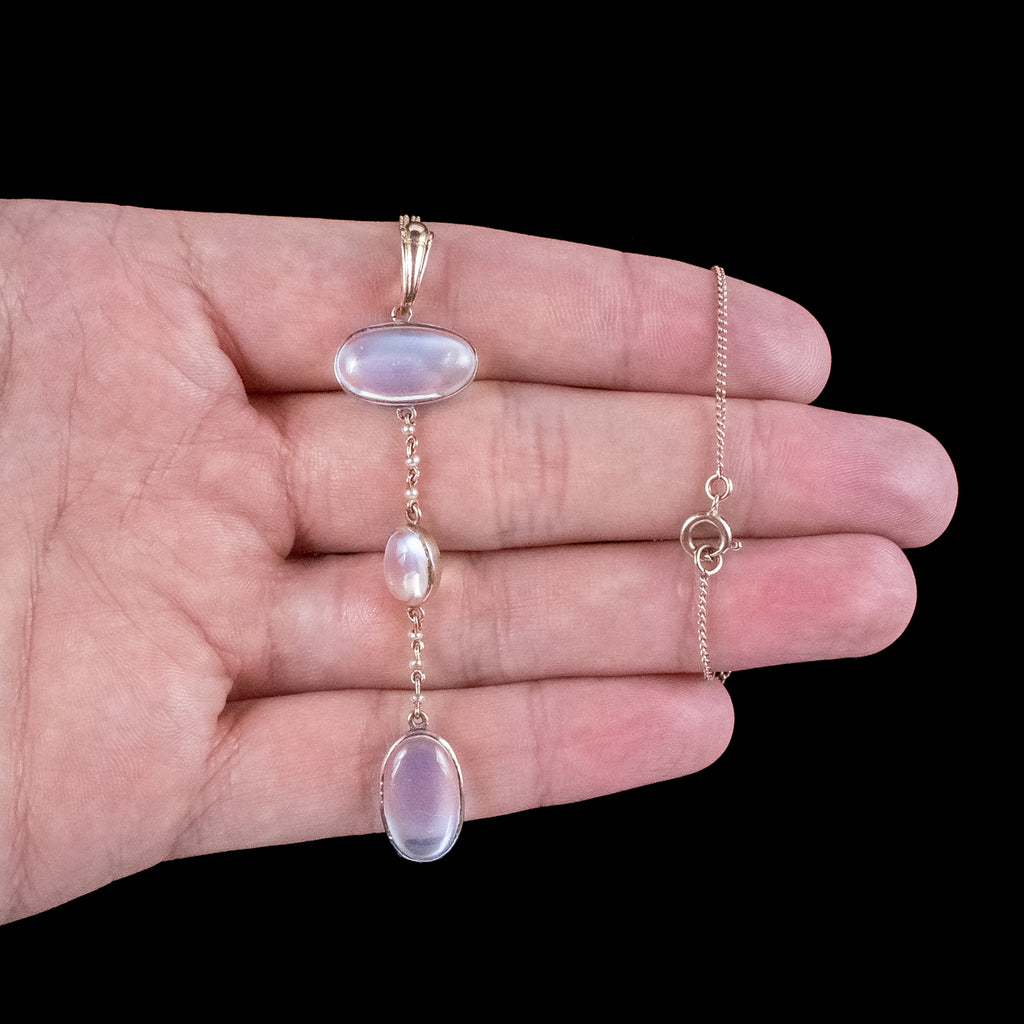 Antique Victorian Moonstone Pearl Drop Pendant Necklace 
