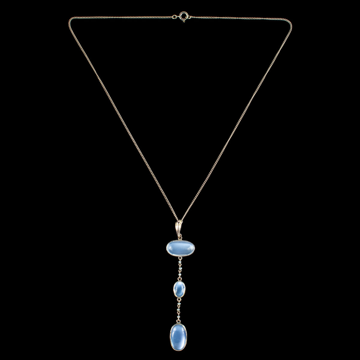 Antique Victorian Moonstone Pearl Drop Pendant Necklace 