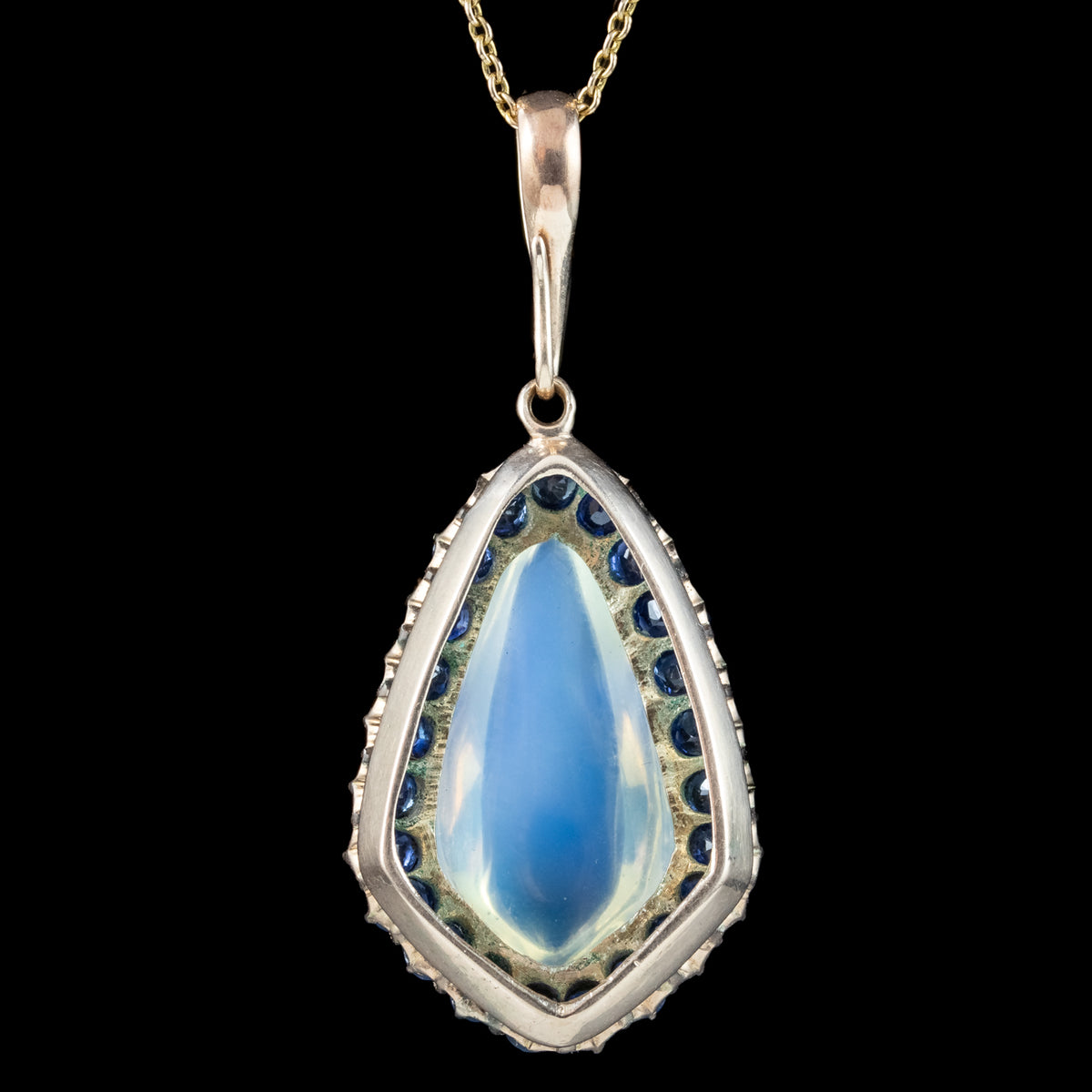 Antique Victorian Moonstone Sapphire Pendant Necklace 15ct Moonstone 