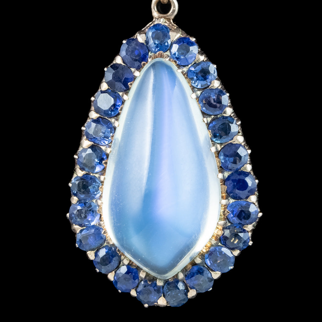 Antique Victorian Moonstone Sapphire Pendant Necklace 15ct Moonstone 