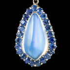 Antique Victorian Moonstone Sapphire Pendant Necklace 15ct Moonstone 
