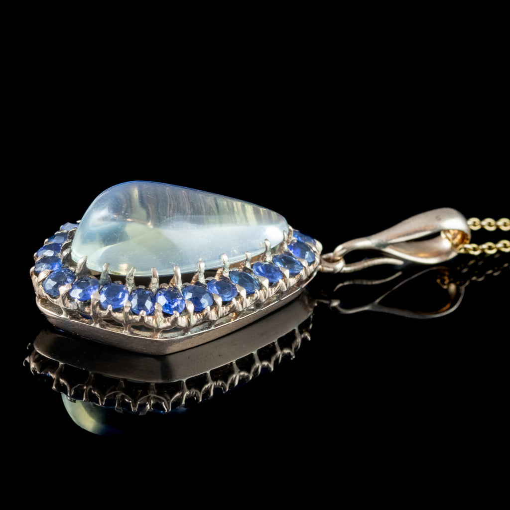 Antique Victorian Moonstone Sapphire Pendant Necklace 15ct Moonstone 