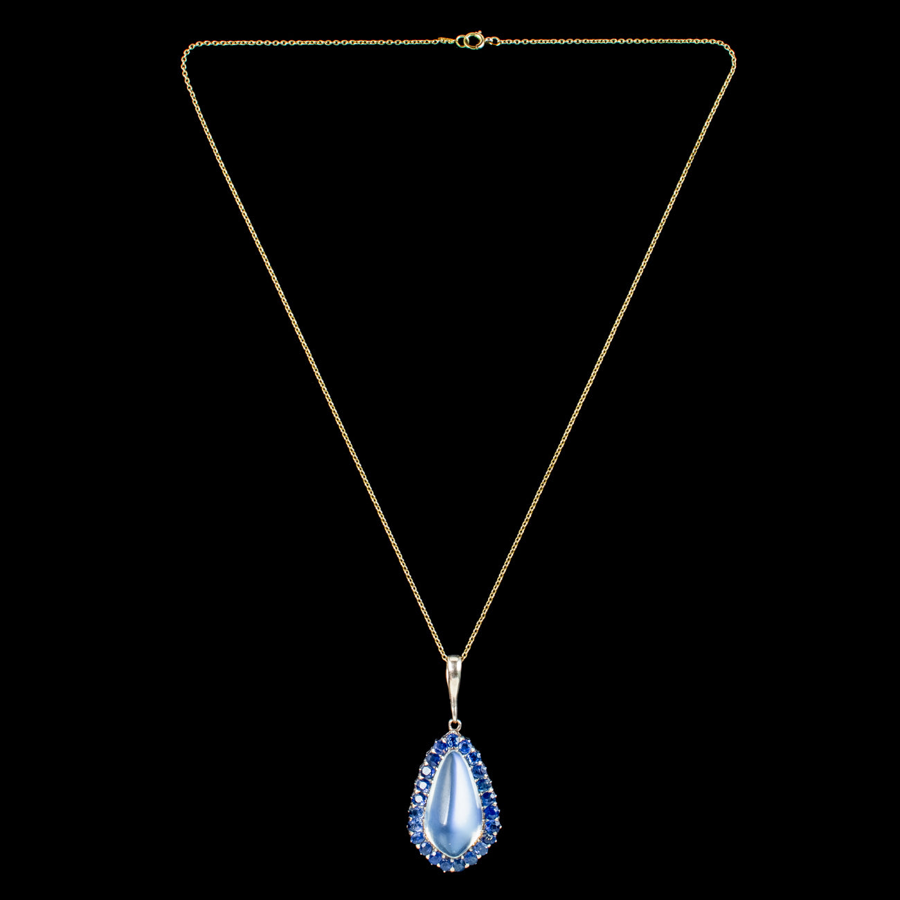Antique Victorian Moonstone Sapphire Pendant Necklace 15ct Moonstone 