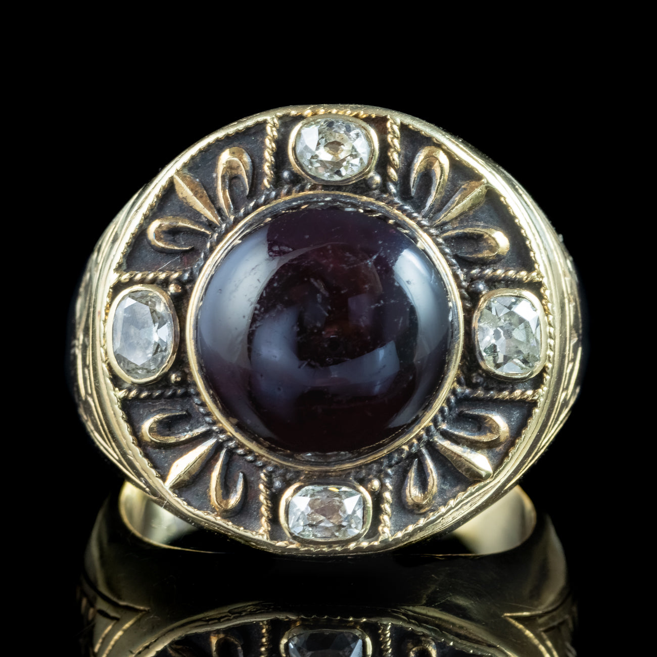 Antique Victorian Mourning Bishop Ring Garnet Diamond Inscribed Abbot Leo 1888