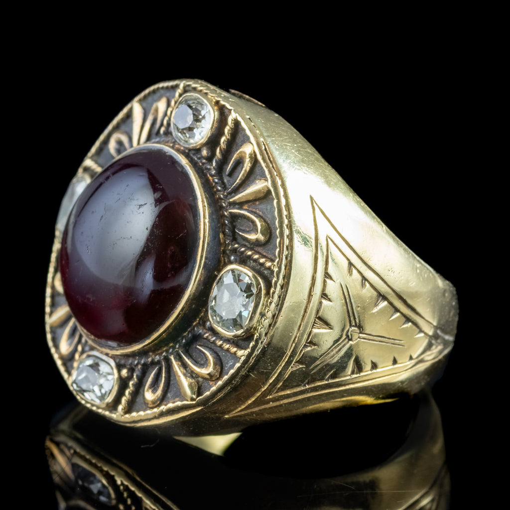 Antique Victorian Mourning Bishop Ring Garnet Diamond Inscribed Abbot Leo 1888