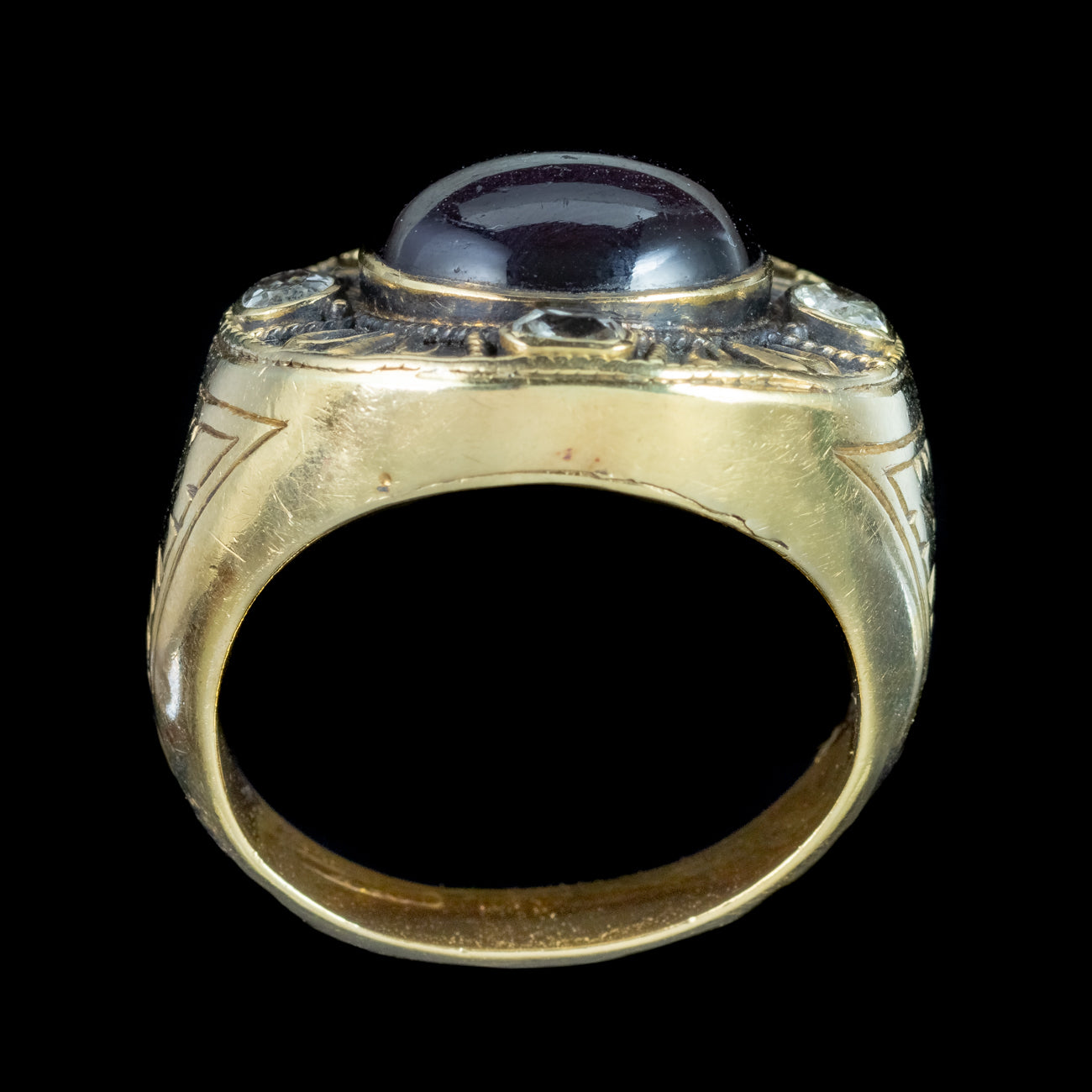 Antique Victorian Mourning Bishop Ring Garnet Diamond Inscribed Abbot Leo 1888