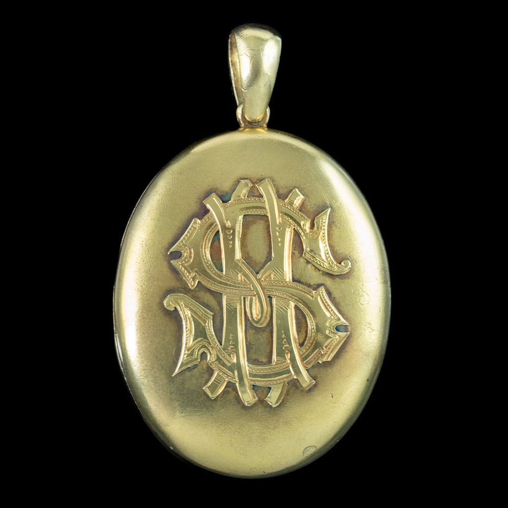 Antique Victorian Mourning Pearl Diamond Star Locket 15ct Gold