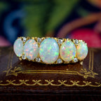 Antique Victorian Natural Opal Diamond Five Stone Ring