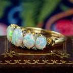 Antique Victorian Natural Opal Diamond Five Stone Ring