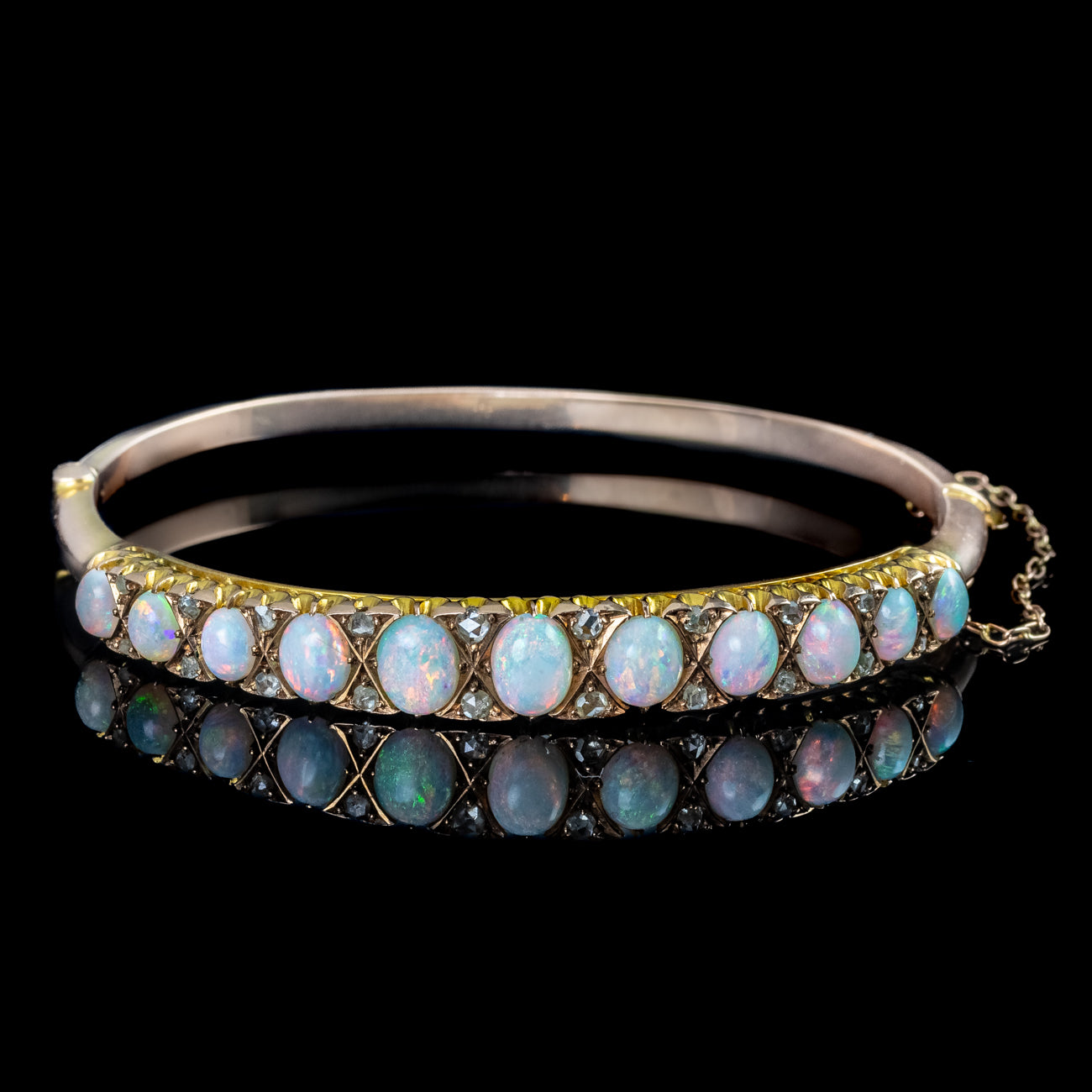 Antique Victorian Opal Diamond Bangle 15ct Gold Secondary image