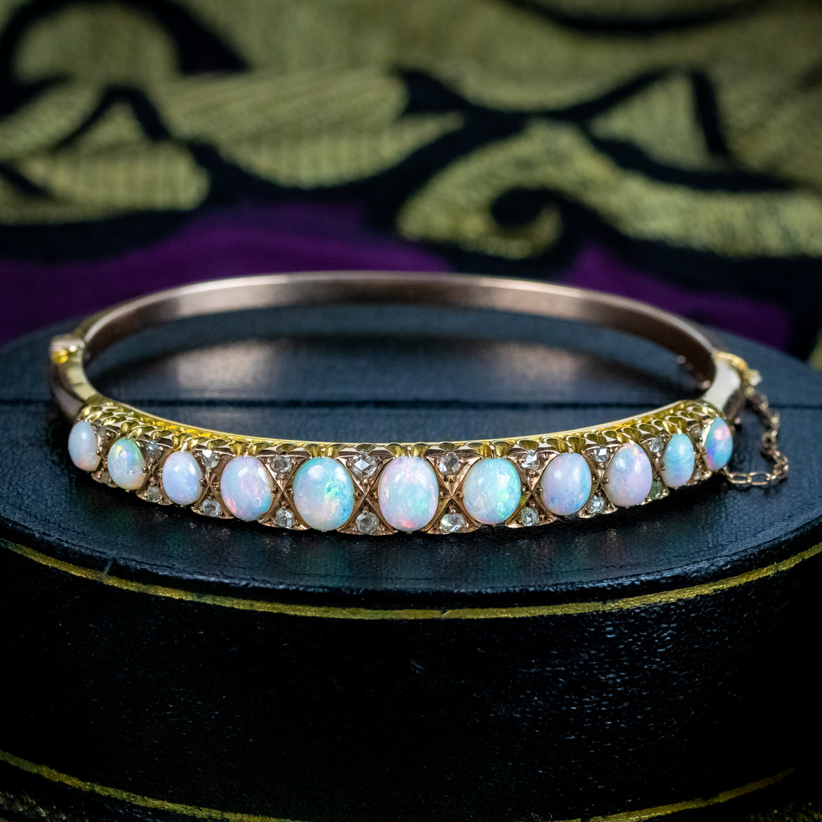 Antique Victorian Opal Diamond Bangle 15ct Gold