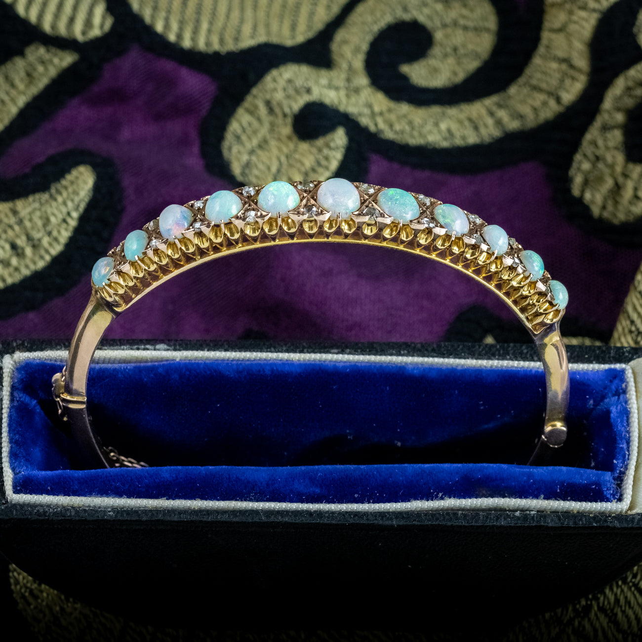 Antique Victorian Opal Diamond Bangle 15ct Gold