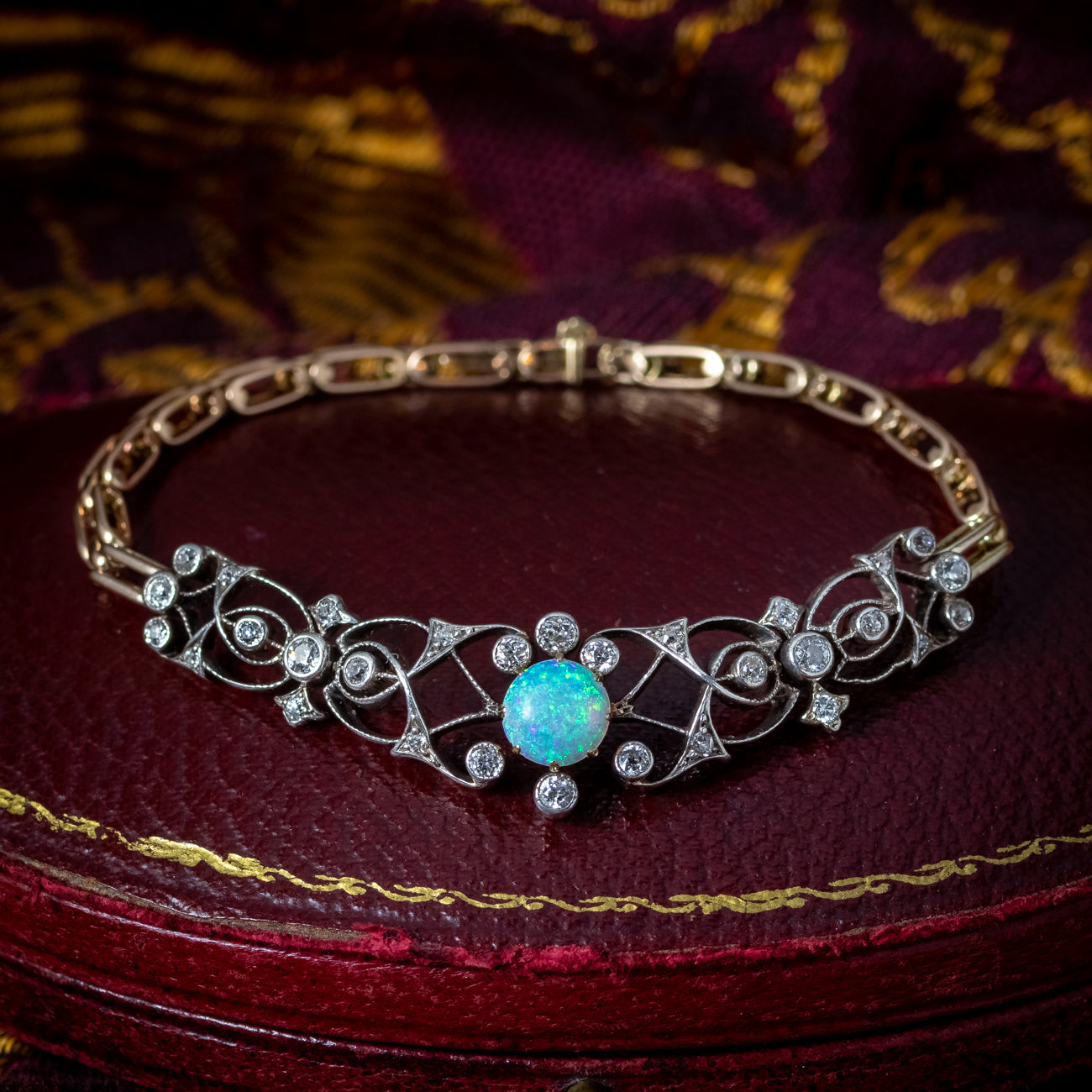 Antique Victorian Opal Diamond Bracelet Silver 15ct Gold