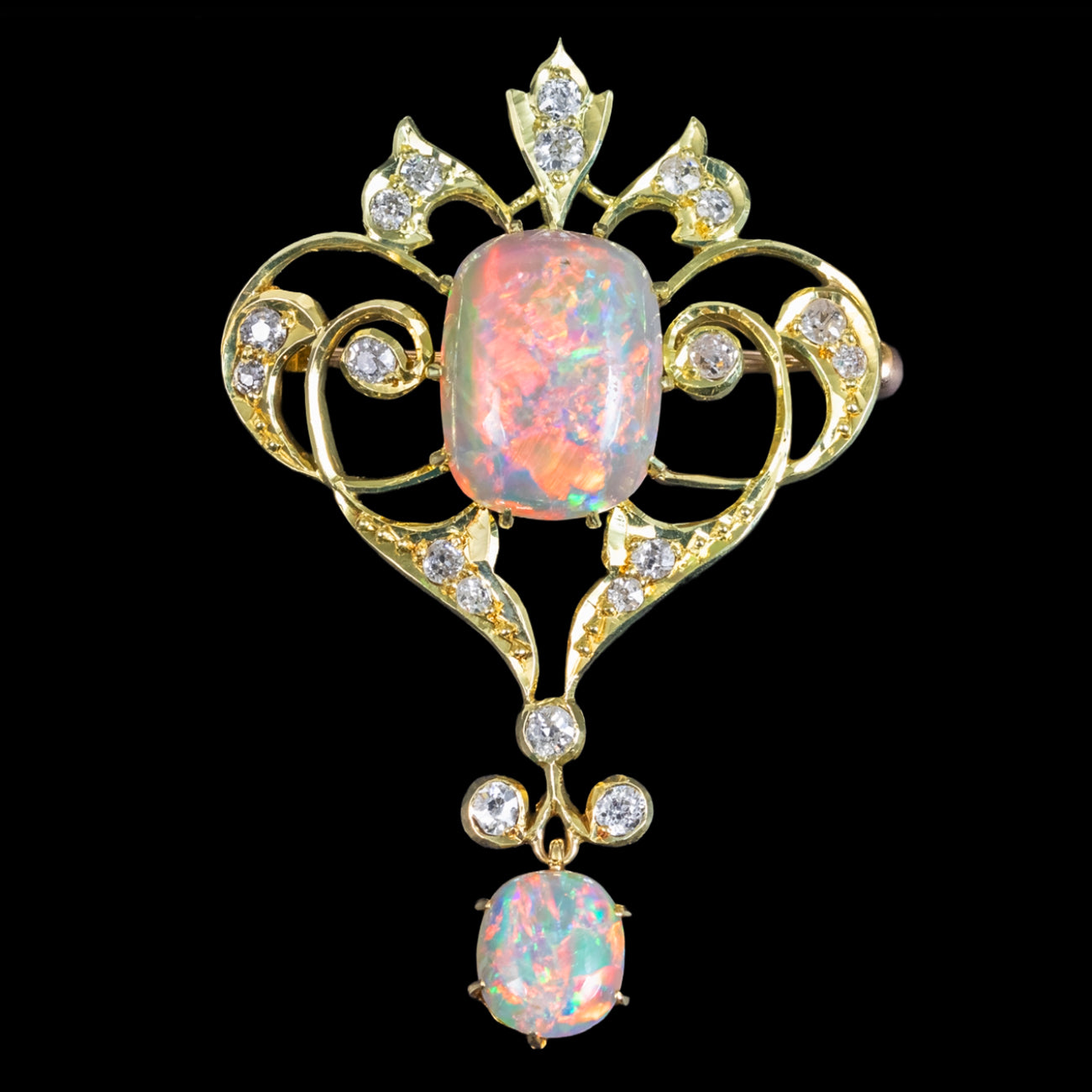 Antique Victorian Opal Diamond Brooch Pendant 15ct Gold With Box Secondary image