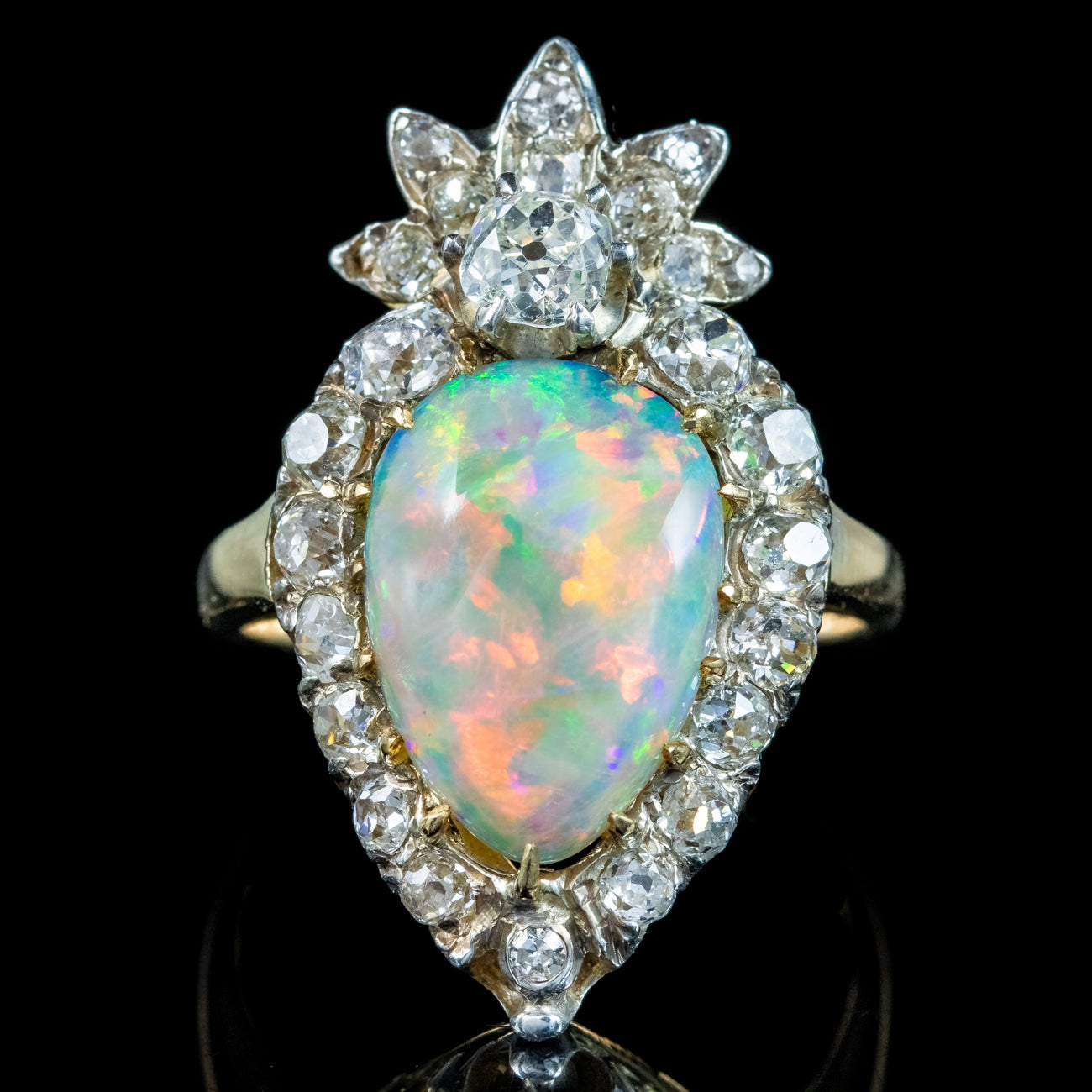 Antique Victorian Opal Diamond Cluster Ring 5.5ct Opal Secondary image