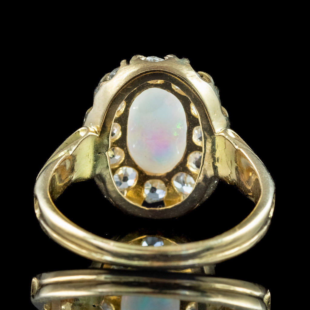 Antique Victorian Opal Diamond Cluster Ring 1ct Natural Opal