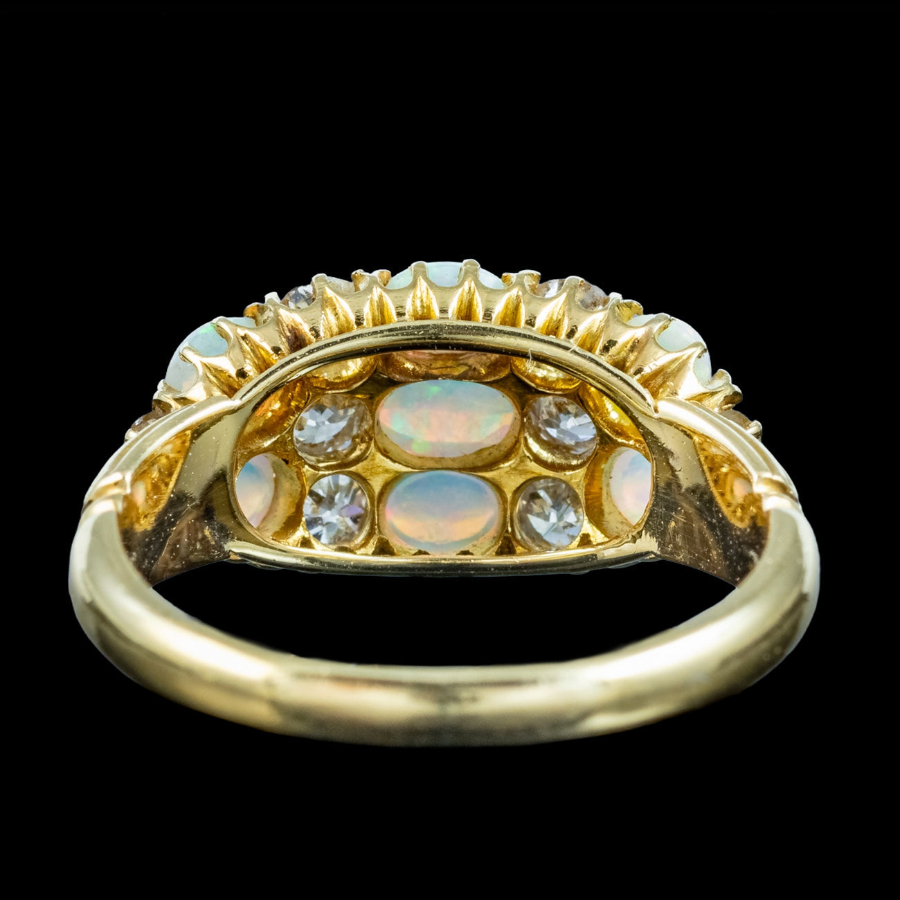 Antique Victorian Opal Diamond Cluster Ring 