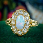 Antique Victorian Opal Diamond Cluster Ring 1ct Natural Opal