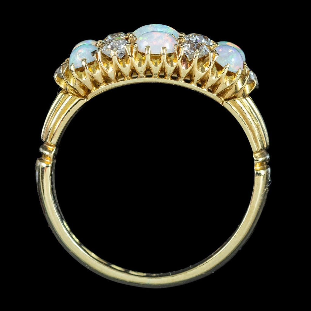 Antique Victorian Opal Diamond Cluster Ring 