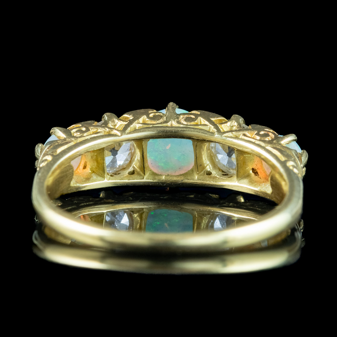 Antique Victorian Opal Diamond Five Stone Ring 1.1ct Of Opal
