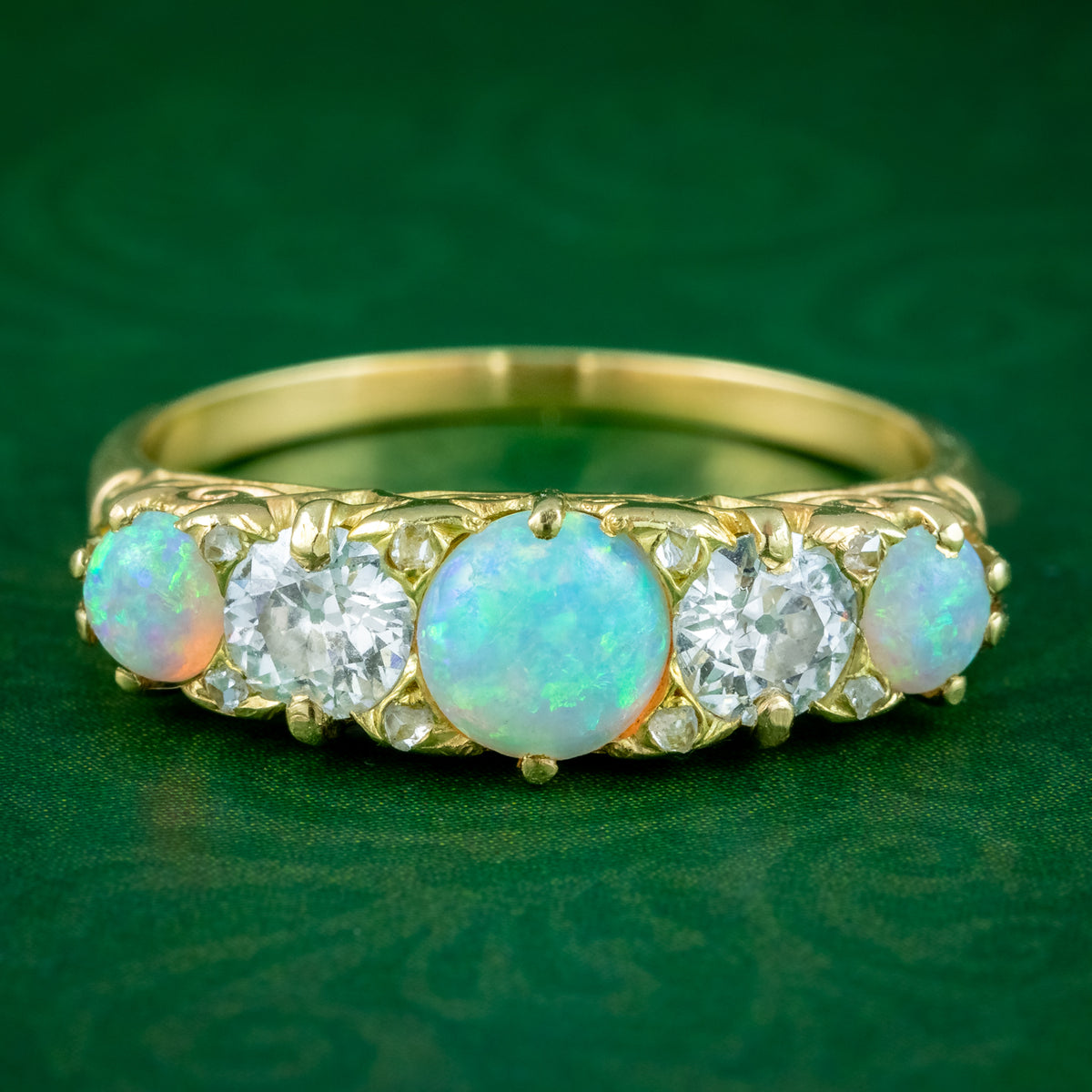 Antique Victorian Opal Diamond Five Stone Ring 1.1ct Of Opal Main image