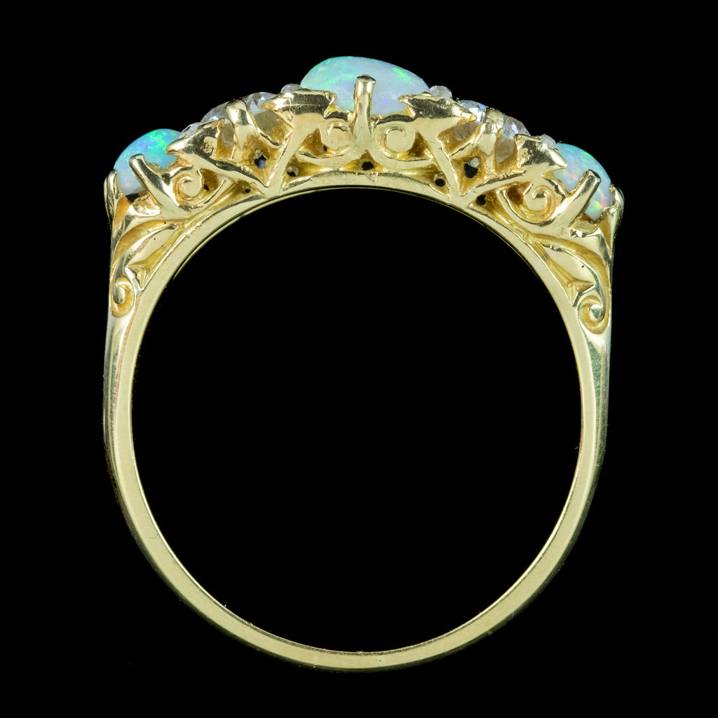 Antique Victorian Opal Diamond Five Stone Ring 1.1ct Of Opal