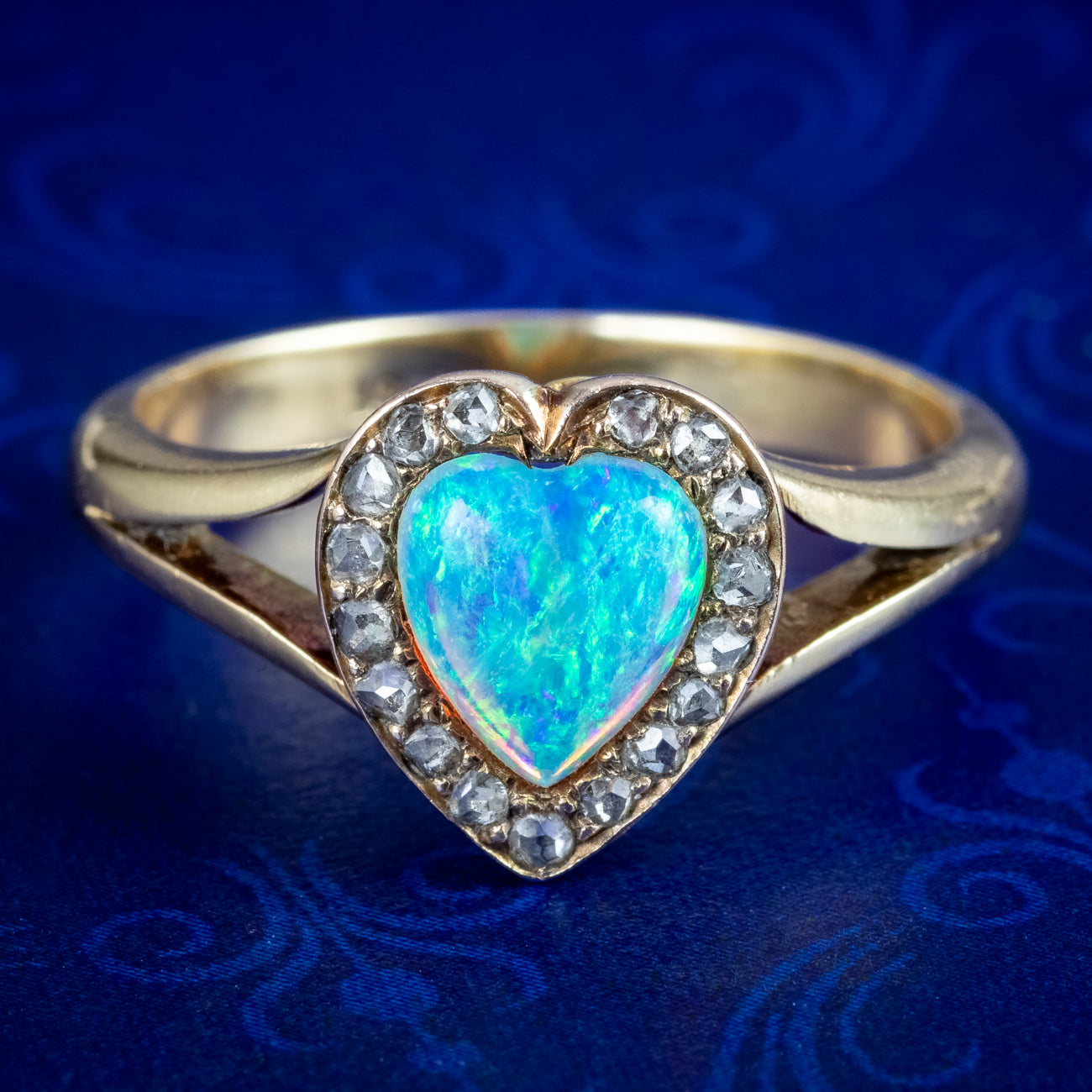 Antique Victorian Opal Diamond Heart Cluster Ring 0.90ct Opal Main image
