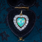 Antique Victorian Opal Diamond Heart Pendant 2ct Natural Opal