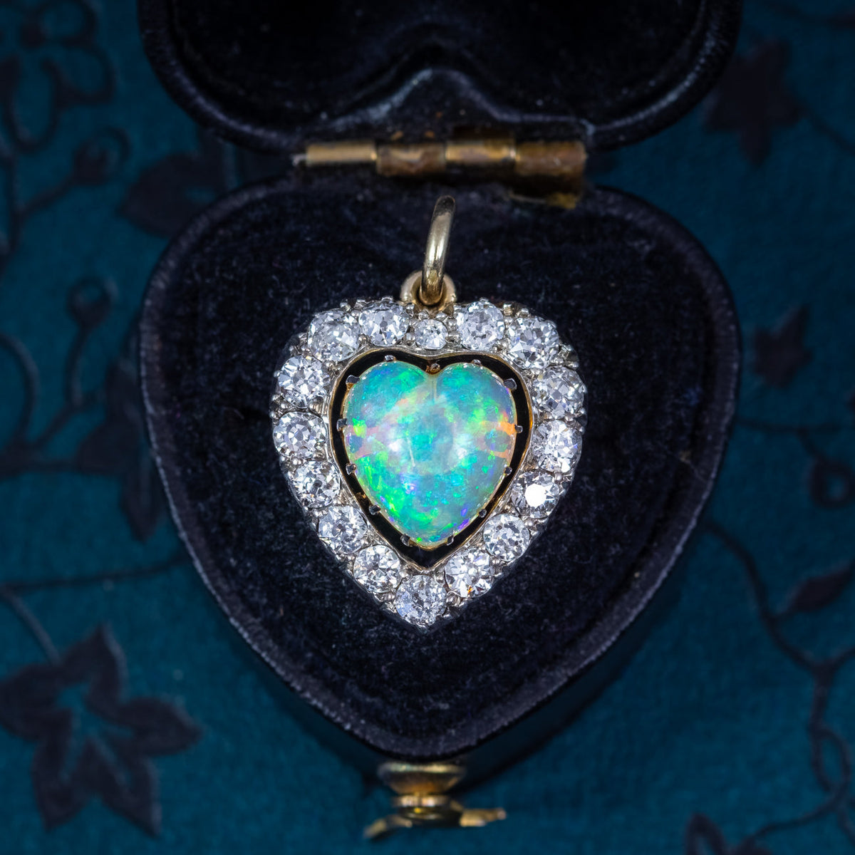 Antique Victorian Opal Diamond Heart Pendant 2ct Natural Opal