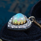 Antique Victorian Opal Diamond Heart Pendant 2ct Natural Opal
