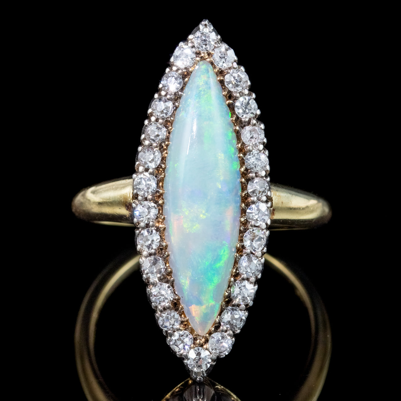 Antique Victorian Opal Diamond Navette Cluster Ring 2.3ct Opal Secondary image