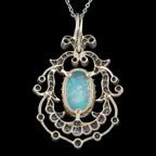 Antique Victorian Opal Diamond Pendant Silver 18ct Gold Platinum Chain
