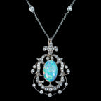 Antique Victorian Opal Diamond Pendant Silver 18ct Gold Platinum Chain